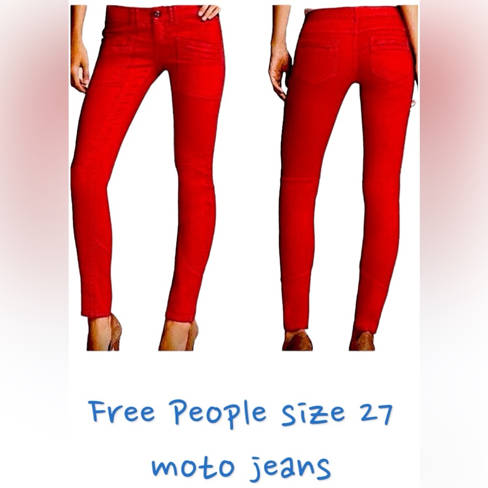 Free People red utility moto skinny jean, size 27 nwot